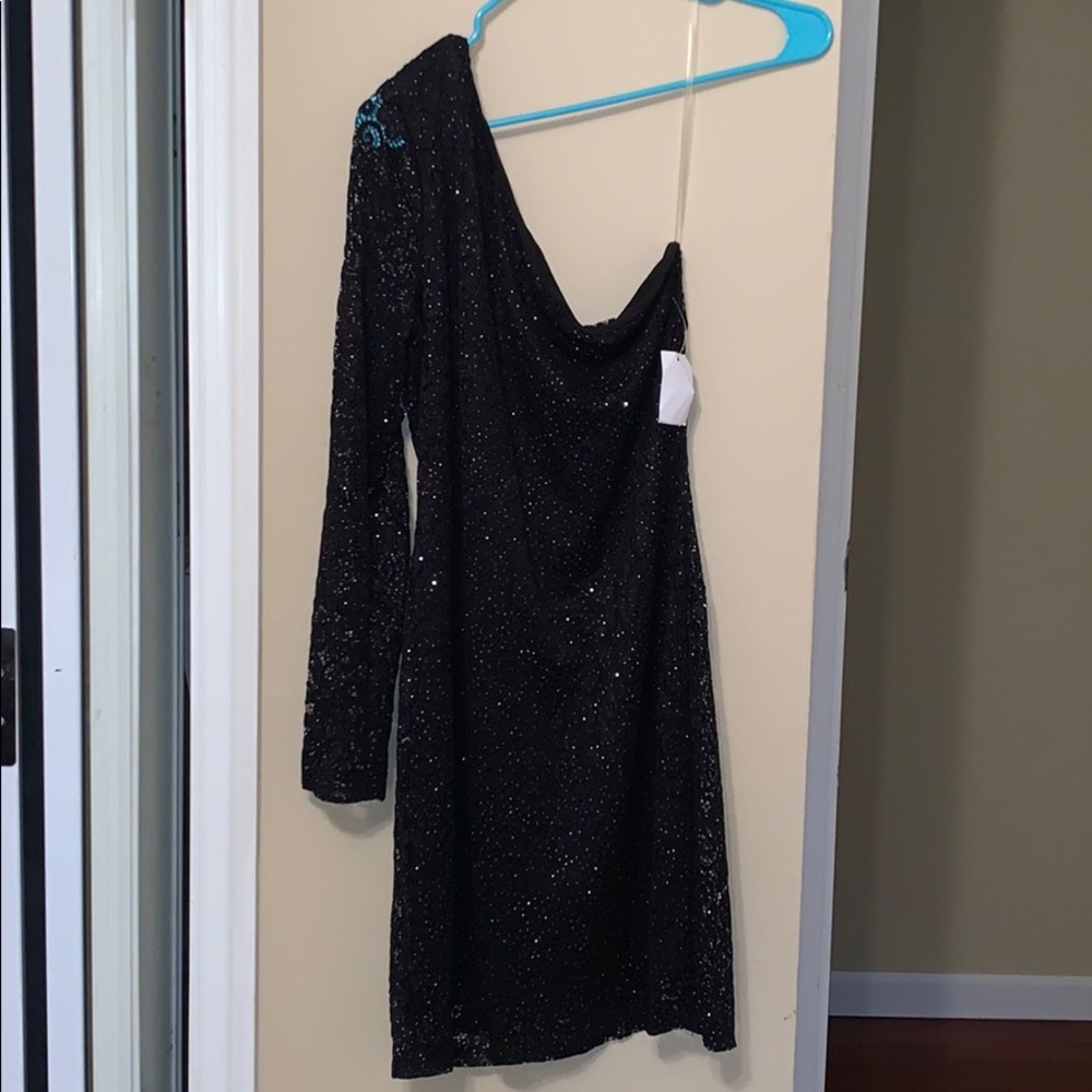 Sparkle One Shoulder Black Dress